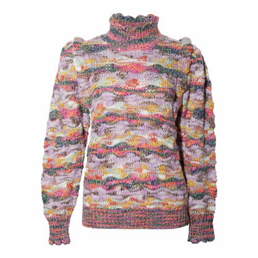 Democracy Women’s Mock Neck Scallop Edge Knit Sweater Longsleeve in Multicolor L
